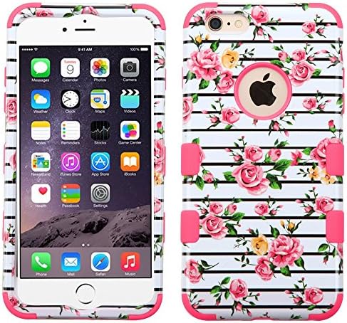 iPhone 6S Plus Case, iPhone 6 Plus Case by MyTurtleTM Hard Plastic Hybrid 3 Layer Protective Full Cover Slim Case Includes Stylus Pen and Screen Protector (Pink Roses)