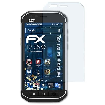 atFolix Schutzfolie kompatibel mit Caterpillar CAT S30 Panzerfolie, ultraklare und stoßdämpfende FX Folie (3X)