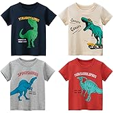 NautySaurs 4-Pack Toddler Boys Dinosaur Shirts Shark Excavator Truck T-Shirts Graphic Short Sleeve Tees