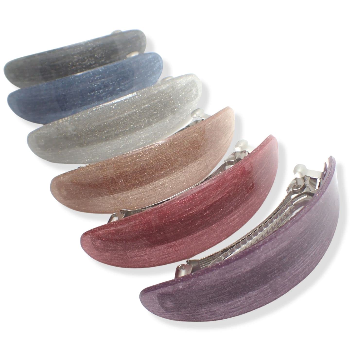 Topkids Accessories Hair Barrette Clips Slides Women Girls Styling Grips Large Thick Fine Sectioning Wedding Bridal Hairdressing Products (6pc Assorted Ovals Metallic Glitter 9cm 3.5")