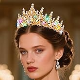 Yean Light Up Queen Crown Gold Rhinestone Headpiece Bridal Tiara Hair Accessories for Women (Gold-Color Light, One Size)
