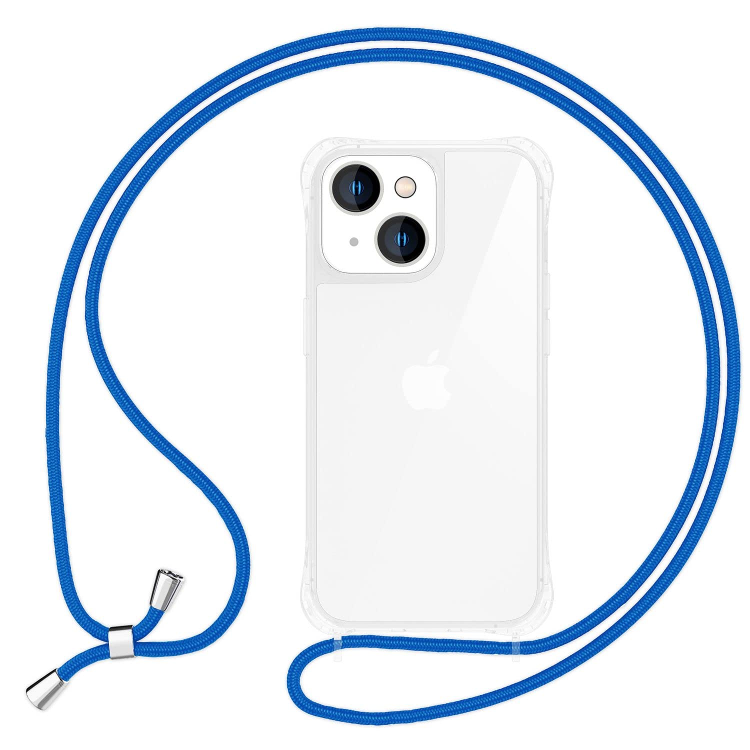 NALIA Necklace Case for iPhone 14 - Transparent Hybrid Cover & Strap - HANGIT PRO (Anti-Yellow Back & Adjustable) - German Brand, Color:Blue