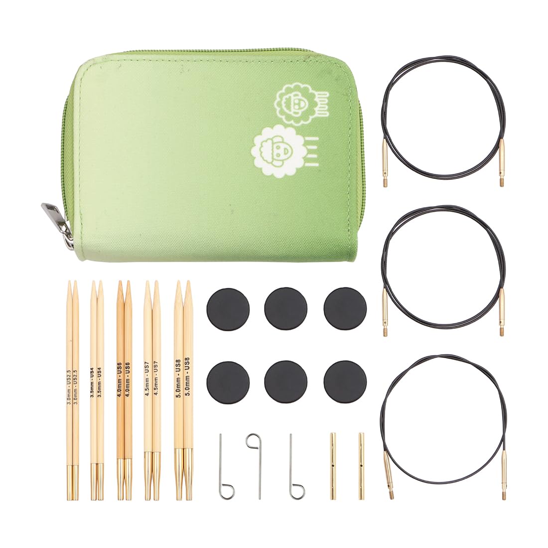 KnitPro Bamboo Starter Interchangeable Needle Set 5" (13cm) | 5 Sizes (3mm to 5mm)