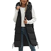 HEEKPEK Women Long Hooded Puffer Vest Winter Warm Quilted Sleeveless Down Jacket Casual Trendy Full-Zip Outerwear Drawstrings