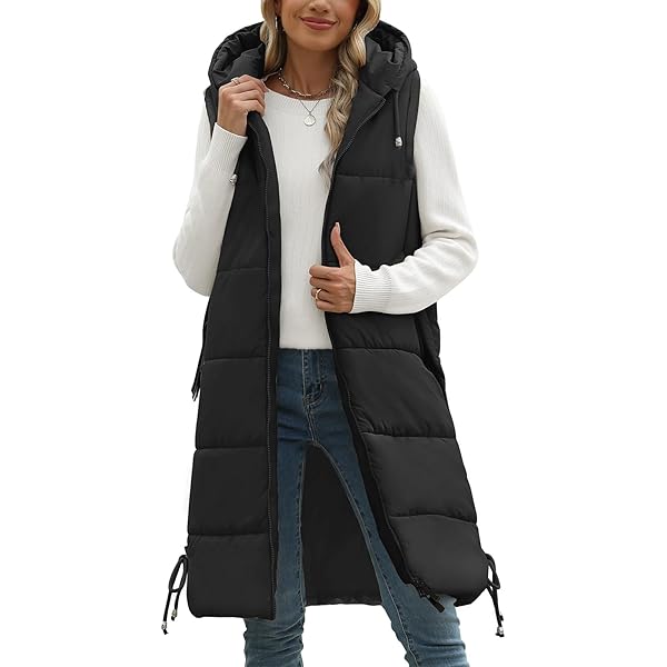 Uillui Women Winter Reversible Vest Warm Fleece Lined Long Puffer