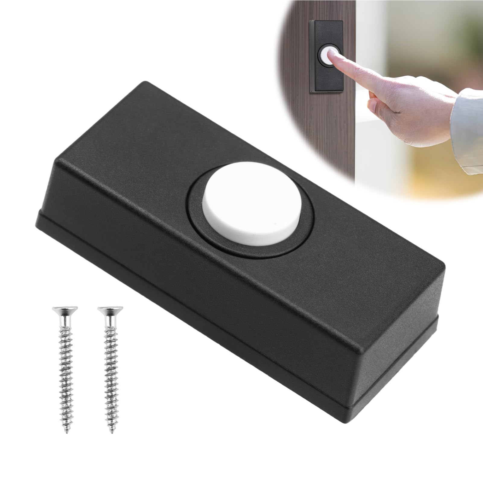 Wired Bell Push Button, Universal Black Wired Doorbell Button with 2Pcs Screws Wall Mounted Non-Illuminated Weatherproof Plastic Button Fit Most Door Bell Chimes for Home Garage Warehouse (55x24x14mm)