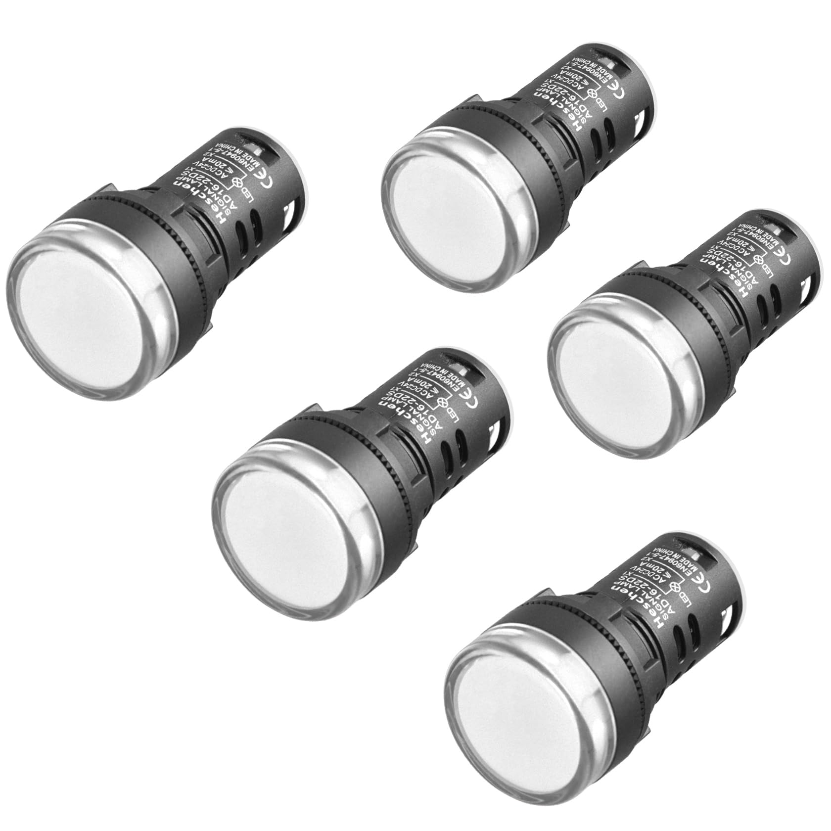 Heschen 22mm LED Indicator Pilot Light, AD16-22D/S, 24VDC 20mA, White Light Colour, 5Pack