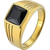 YL Gemstone Rings for Men Titanium Steel Square Signet Rings Black Stone Wedding Statement Band Jewelry-size12