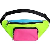 Three Pockets Neon Retro 80s Fanny Pack for Women Men Travel Festival Theme Party Vintage Rave Accessories Plus Size Belt Bag