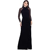 Betsy & Adam Women's Long Stretch Illusion Sleeve Mock Neck Dress, Black, 8P