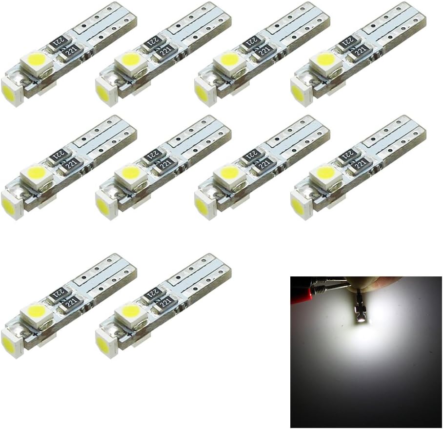 Siweex10pcs T5 White Lights Neo Wedge LED 3-SMD 3528 Car Instrument Cluster Panel Dashboard Lamps Gauge Bulbs DC 12V