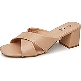 Rekayla Women's Square Open Toe Heels Heeled Sandals Low Block Chunky Heels Cross Strap Slip on 2.5 Inch Heel Sandals Comfortable Casual Summer Mules Shoes