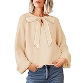 Saodimallsu Womens Bow Tie Sweater Crew Neck Long Sleeve Cute Fall Loose Cozy Knit Pullover Sweaters