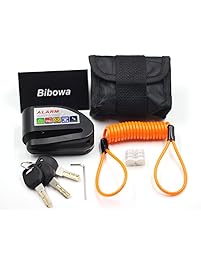 Bibowa Disc Brake Lock With Alarm - Anti -Theft Disc Lock Motorcycle Alarm with 110dB Alarm Sound 5ft Reminder Cable and Pouch Wheel Security Lock for Motorcycles Scooters Bikes