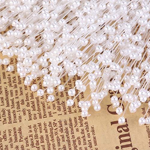 Canjoyn 100 Stems Pearl Sticks Beading on Wire Stems for DIY Garland Bridal Wedding Pearl Bouquet Home Party Decor Craft (Silver)
