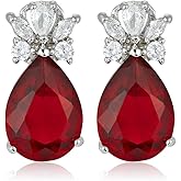 RIZILIA Teardrop Stud Pierced Earrings with Pear Cut CZ [5 Colors available] in White Gold Plated, Simple Modern Elegant