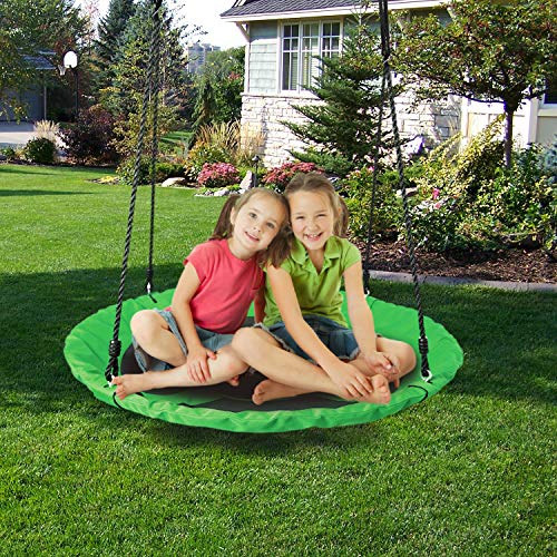 40" Saucer Tree Swing Set For Kids Adjustable Hanging Ropes With Straps For Outdoor Indoor Backyard Playground Flying Saucer Waterproof Saucer Accessories Included, 2 Years Warranty(Green) - Thumbnail 6