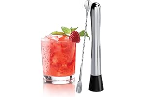 TNCO Muddler for Cocktails, 10" Stainless Steel Cocktail Muddler Stirrer and Bar Spoon, Long Handle Cocktail Mixing Spoon, Ba