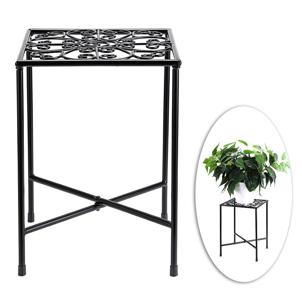 SUMNACON Metal Plant Stand - 2 Tier - Black Iron - Foldable - Indoor/Outdoor