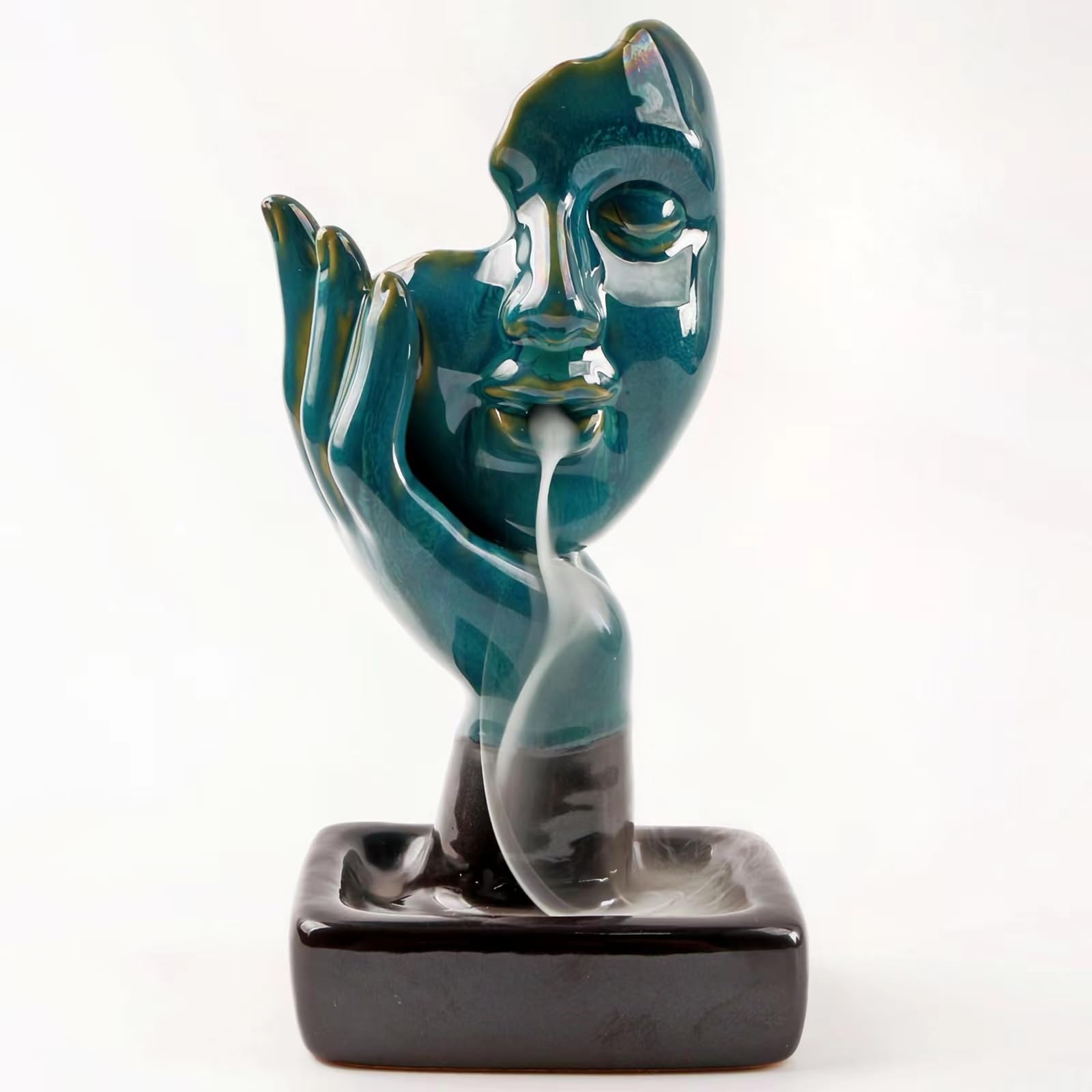 Thinking Statue Backflow Incense Holder, Lady Figurine Backflow Incense Burner, Meditator Figurine Table Top Decor, Woman Statue Incense Burner with Incense Cones, Incense Burner Waterfall