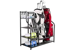 SNAIL Golf Bag Garage Storage Organizer Extra Large Size Golf Bag Rack Stand Holder Fits 2 Golf Bags and Other Golfing Equipment Accessories, Metal Black Golf Club Storage for Garage Shed and Basement
