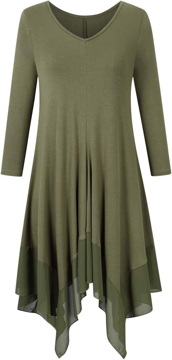 Womens Plus Size Irregular Chiffon Hem Short Sleeve Loose Floral Shirt Dress Top