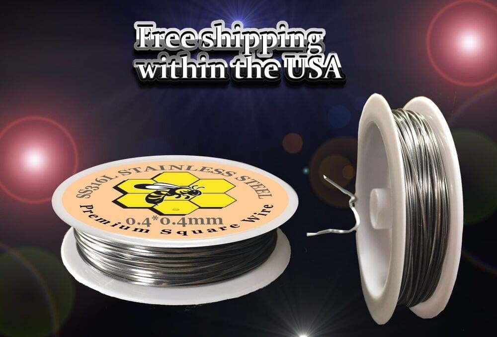 50ft of Stainless Steel Square Wire 0.40.4mm (26 Gauge) - SS316L