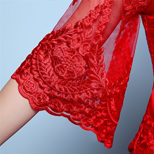 Shanghai Story Lace Half Sleeve Chinese Wedding Qipao Traditional Clothing M Red - Thumbnail 5