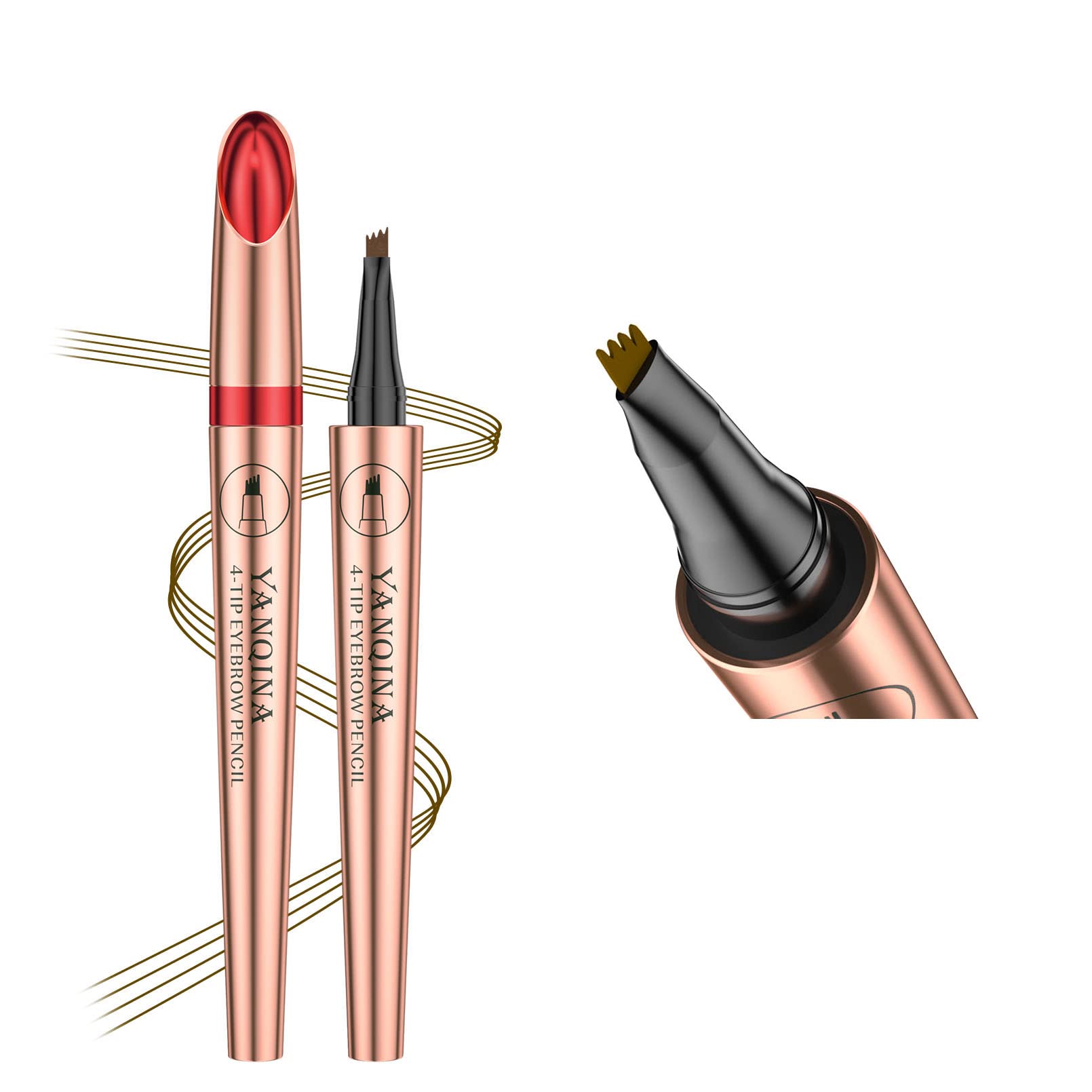 Anifer Liquid Microblading Dark Brown Eyebrow Pencil. - Waterproof, Long-Lasting, Natural, 4-Point Fork-Tip Eyebrow Pen（Dark Brown 2#）