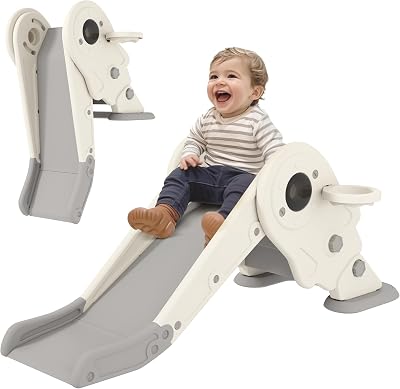 AIYAPLAY Kids 3-in-1 Toddler Slide Climber Basketball Hoop Indoor Foldable