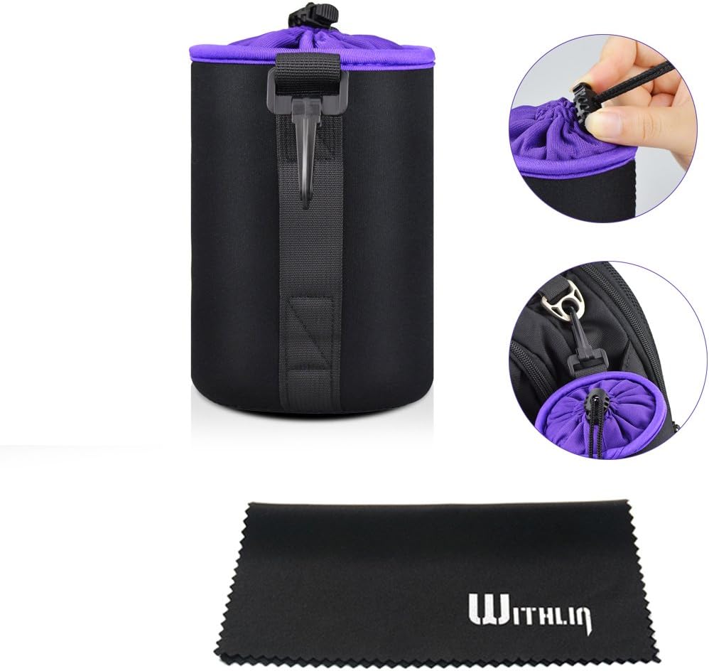 WITHLIN Medium Thick Camera Lens Case Soft Plush and Neoprene Pouch for Camera SLR DSLR Lens (Canon Nikon Fuji Panasonic Sony Olympus Pentax, etc) (M)