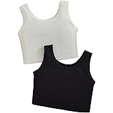Milumia Girl's 2 Pcs Crew Neck Sleeveless Tank Tops Basic Casual Summer Crop Top