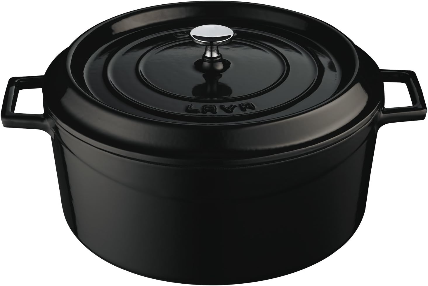 LAVACookware LVYTC28K2BLK Round Casserole Dish, Diameter 28 cm, Cast Iron, 6.71 liters, Black