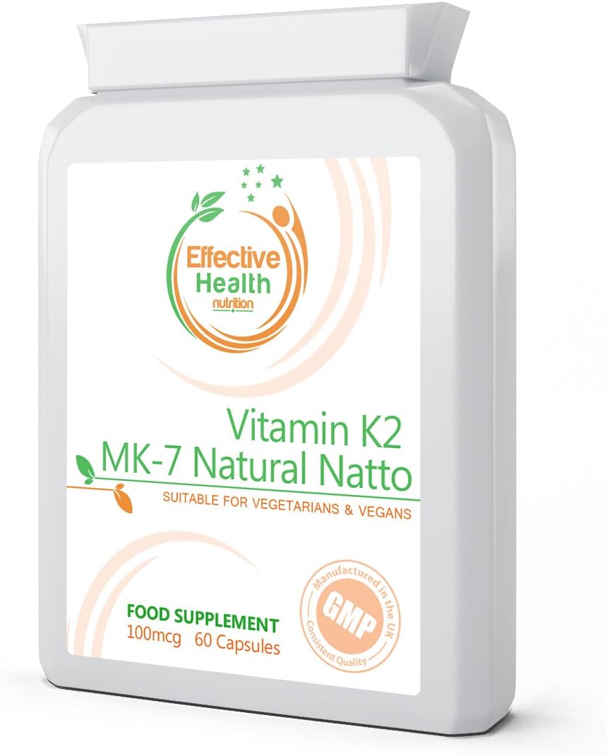 BEST Vitamin K 2 ★ MK-7 ★ 100 mcg ★ 60 Capsules from Natural Natto ★ 200 mcg per serving ★ K2 Quality UK Manufactured Bone Support Supplement
