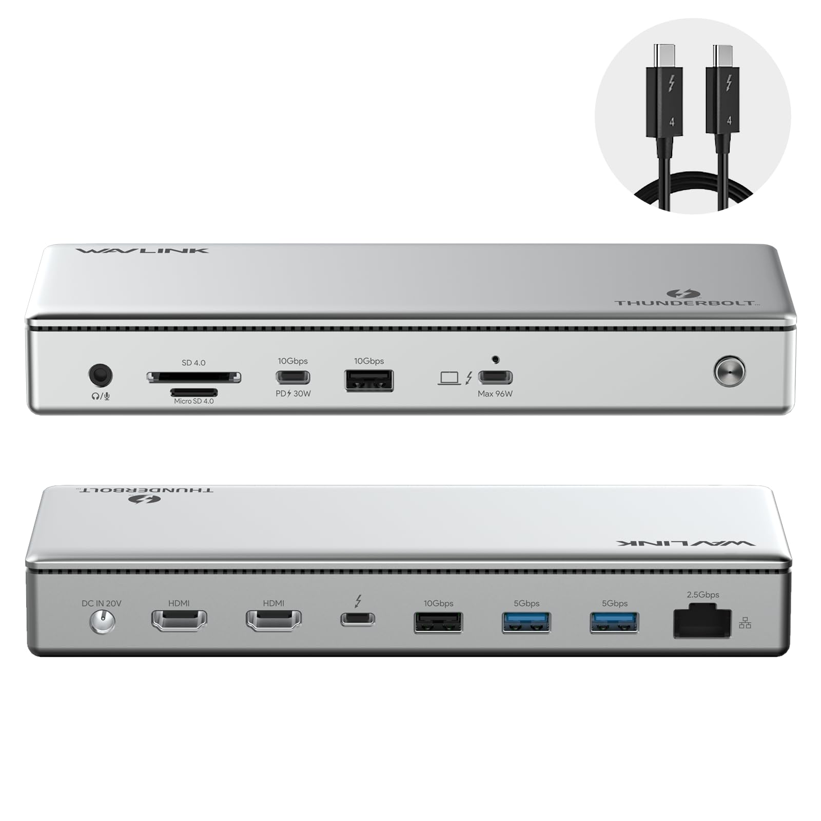 WAVLINK Thunderbolt 4 Dock with 100W Charging, Thunderbolt Certified, Driverless Laptop Docking Station with 4K HDMI Dual Monitor or Single 8K for Windows or Mac, 4X USB, 2.5G Ethernet,SD/MicroSD