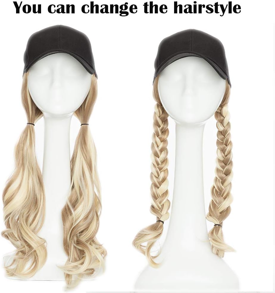 Baseball Cap With Long Wavy Hair Extensions 16 Inch Ombre Synthetic Hair With Attached Black Hat For Women Daily Party Use - Image 4