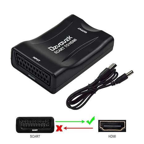 Ozvavzk SCART zu HDMI Konverter,1080P SCART auf HDMI Adapter SCART to HDMI Converter mit USB Ladekabel 60Hz HD für PS3 Sky DV