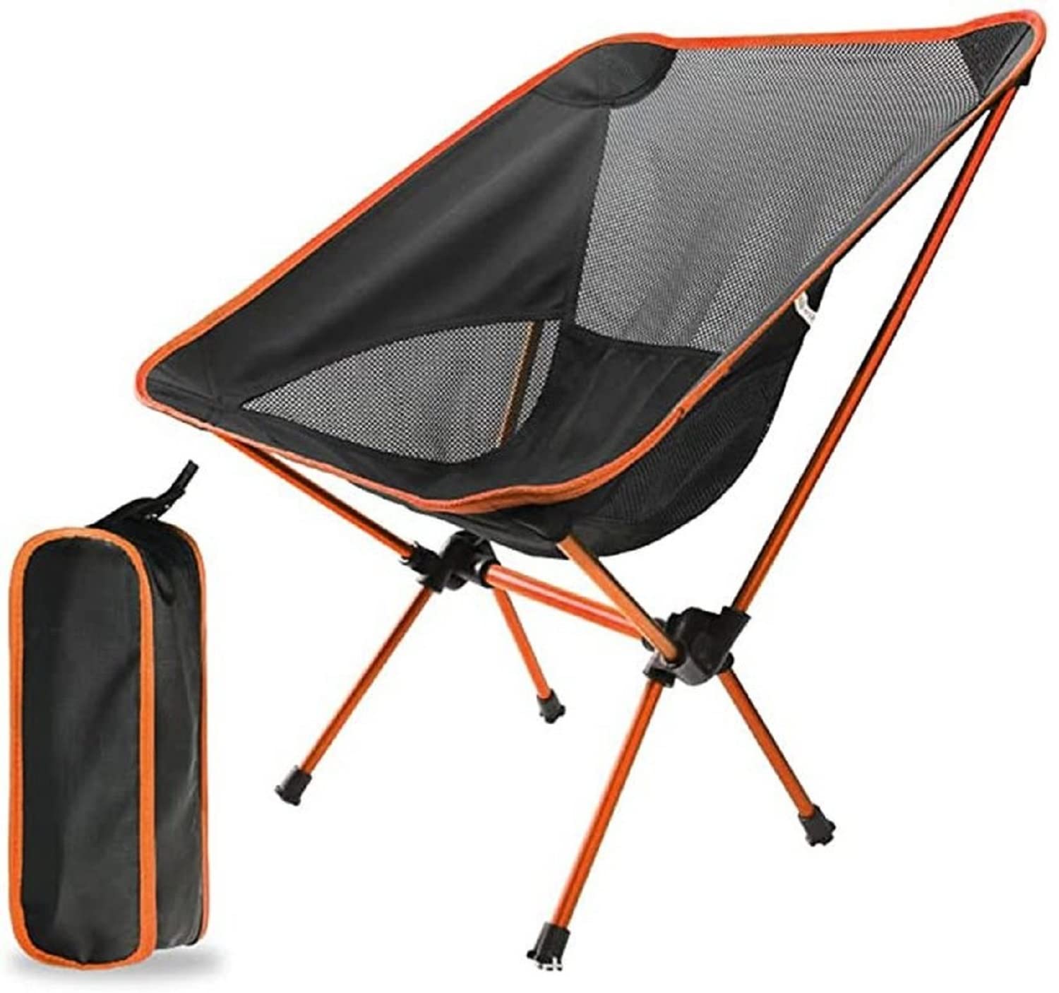 YWHWXB Ultralight Portable Camping Chair, Folding Backpacking Chair, Compact Collapsible Beach Chair Patio Dining Chair with Carrying Bag for Outdoor Hiking Fishing Picnic Travel (Orange)