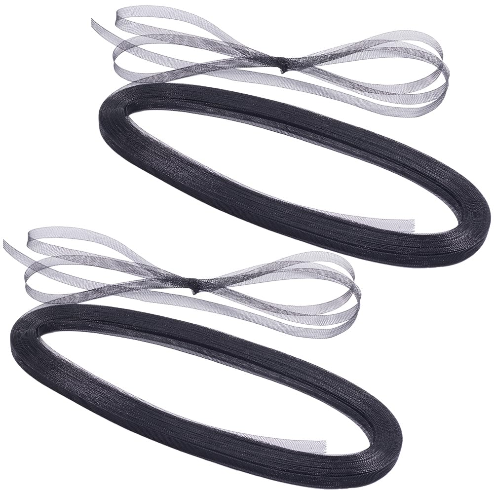 GORGECRAFT 100 Yards x 10mm Polyester Horsehair Braid Black Stiff Braid Trim Horsehair Ribbon Crinoline Mesh Trim for Wedding Gowns Dress Dance Wear Hat Accessories DIY Crafts Gift Wrapping