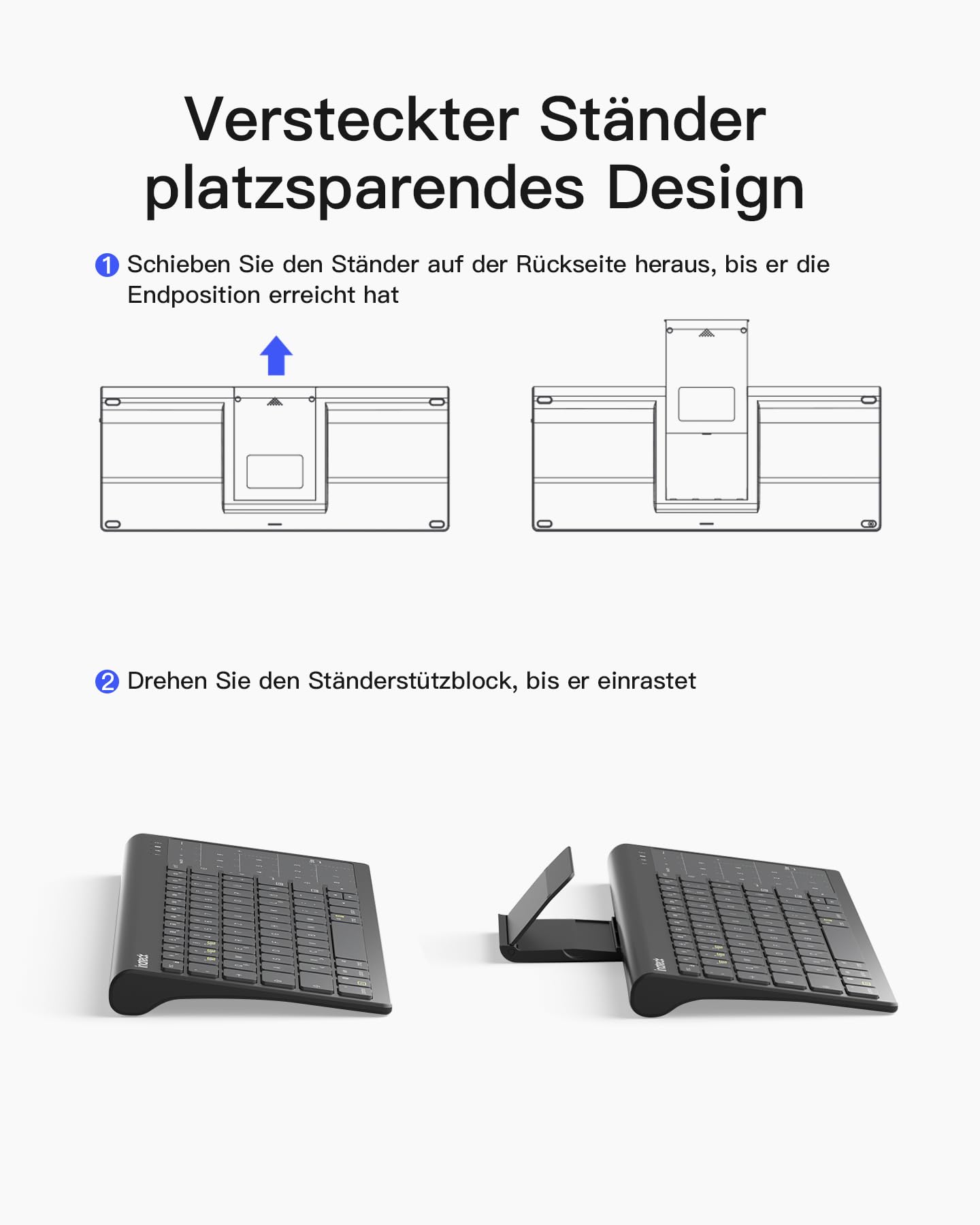 Inateck Tablet Tastatur, 2-IN-1 Ziffernblock&TouchpadVersteckter Ständer, 3 BT-Kanäle, 7-Farben Hintergrundbeleuchtung,Kompatibel mit iPadOS/Samsung/Android/Windows 7