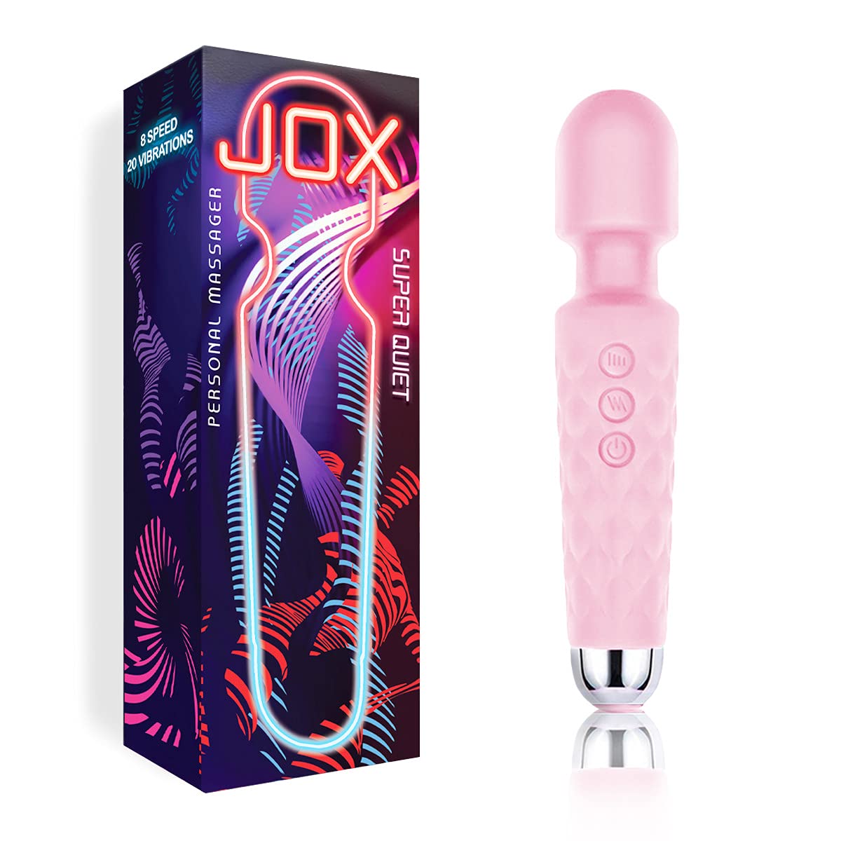 JOX Wand Massager Wireless Handheld Personal Massager for Women 8 Powerful speeds 20 Modes Cordless Electric Quiet Waterproof - Travel Bag Included (Light Pink)