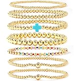 Bohxantium 7PCS Gold Beaded Cross Bracelets Set for Women Stackable Boho Stretch Colorful 14K Gold Plated Beads Ball Bracelet Stack Christian Jewelry Accessories Non Tarnish Birthday Friendship Gift