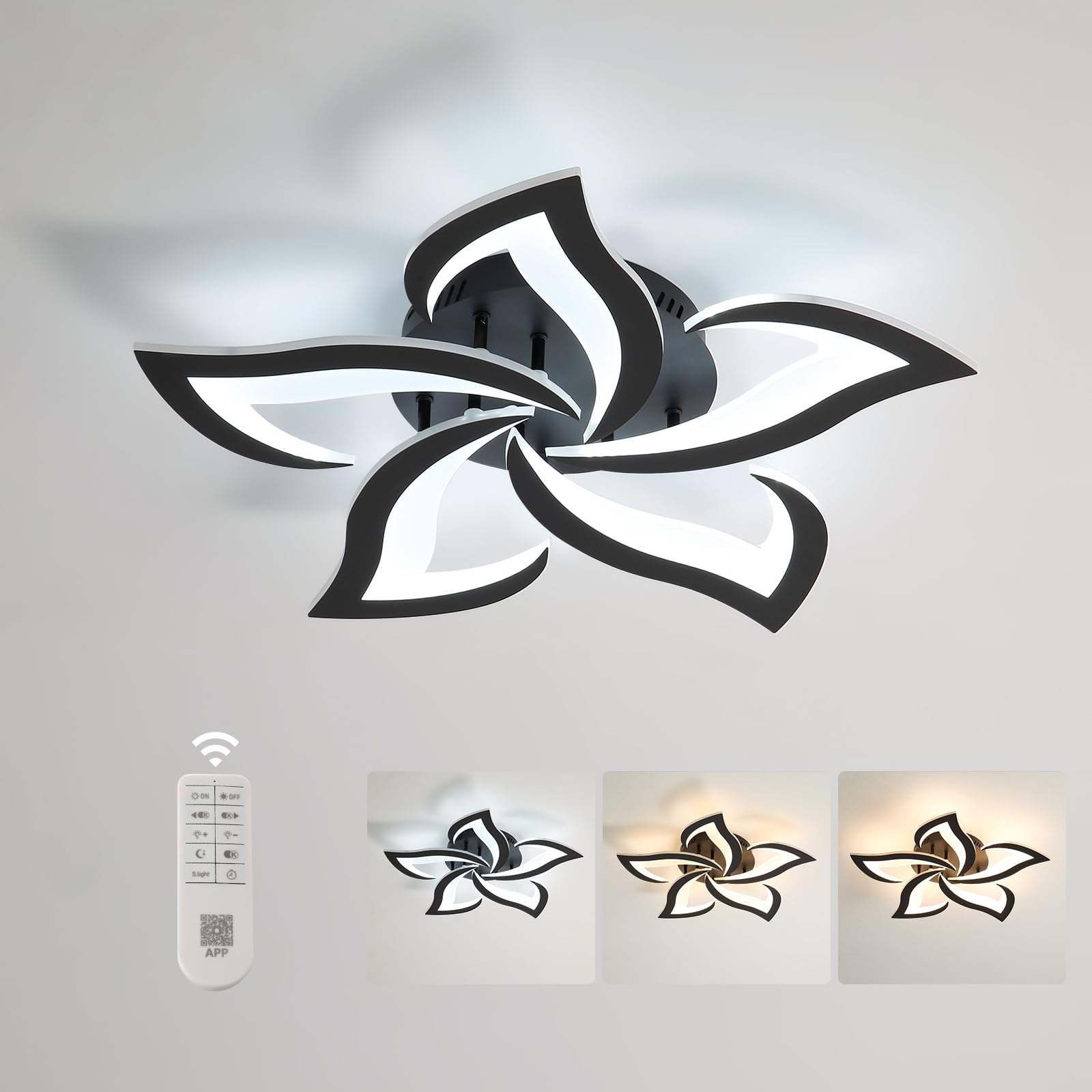 Comely LED Ceiling Light Dimmable, Black Ceiling Lamp with Remote Control, 40W 4700LM 3000K-6500K Dia 60cm, Acrylic Modern Ceiling Light for Bedroom Living Room [Energy Class E]