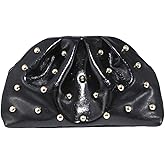 Verdusa Women's Y2k Bag PU Leather Studded Clutch Handbags Retro Magnet Ruched Evening Bags