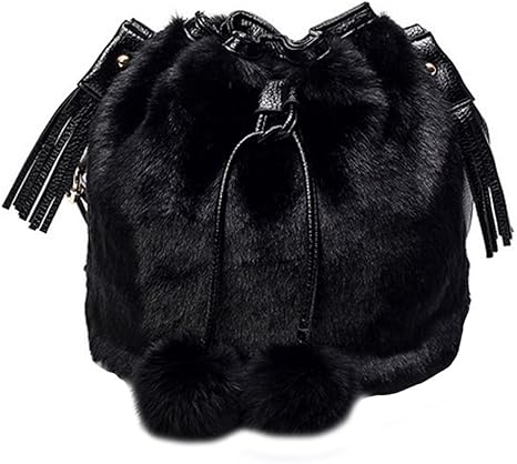 black fluffy cross body bag
