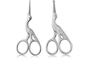 KOOTINN 2-Pack Curved & Rounded Stork Scissors, Stainless Steel Professional Beauty Grooming Scissors for Eyebrows, Facial Hair, Dry Skin, Nose Hair.