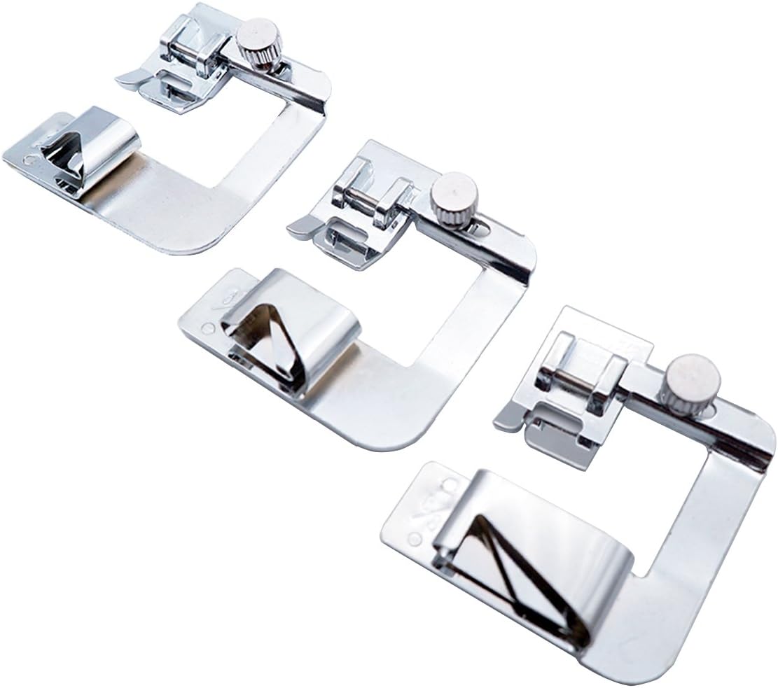 MINCORD 3Pcs (1/2'',3/4'',1'') Wide Rolled Hem Pressure Foot Sewing Machine Presser Foot Hemmer Foot Set Walking Foot Kit for Most Low Shank Sewing Machine,Singer, Baby Lock, Brother, Janome, Juki
