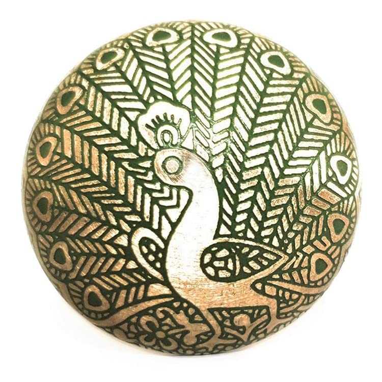 French Furniture Fittings Set of 6 Green Brass Peacock Knobs Kitchen Cabinet Pulls for Cupboard Doors, Furniture, Drawer Handles - Easy Install Vintage Shabby Chic 38mm Diameter - Round