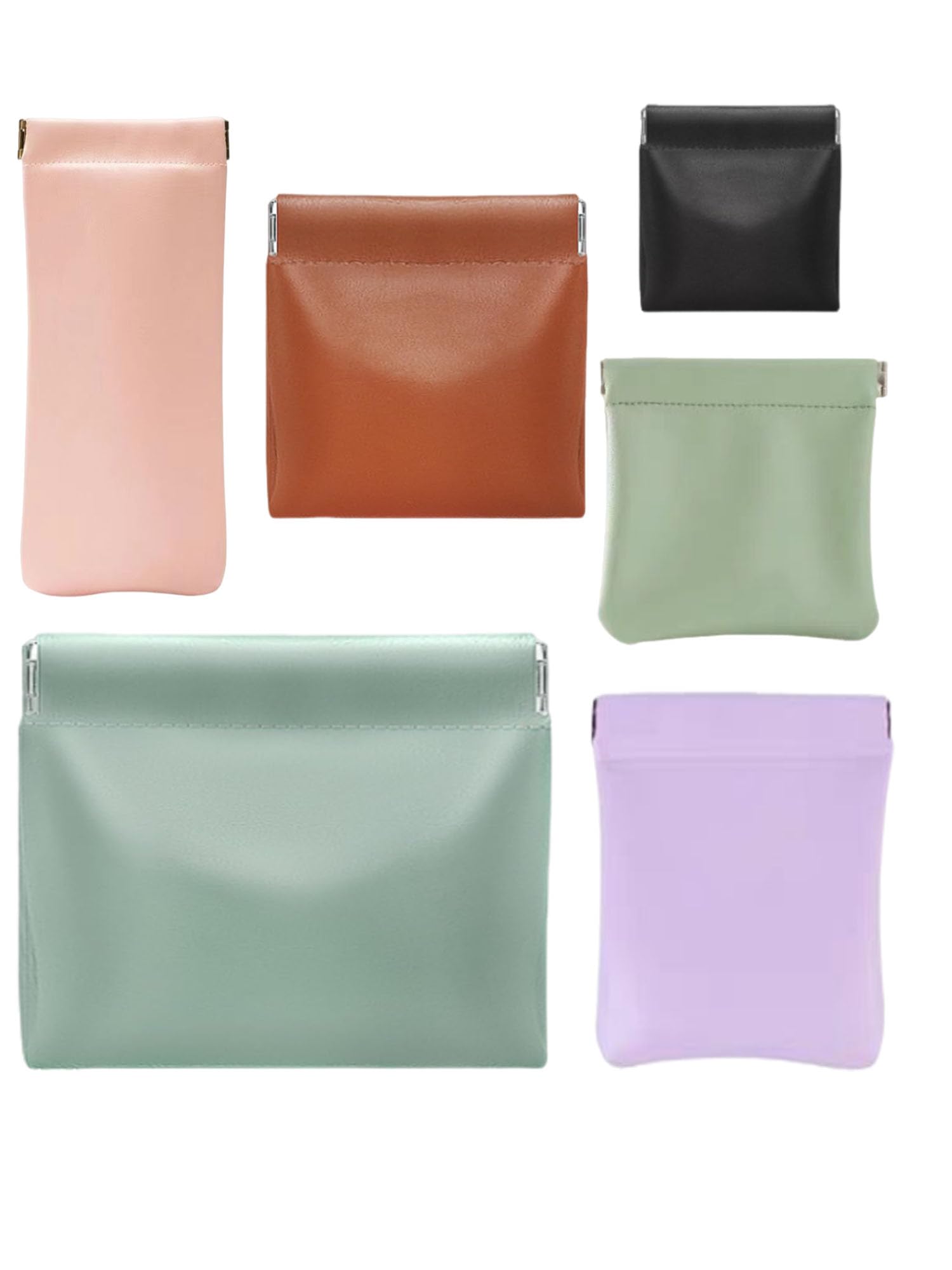 Photo 1 of 6 Pcs Small Makeup Bag for Purse, Snap Closure Organizer Pouch, Portable No Zipper Self-Closing Pouches for Travel Storage Bag Mini Pu Leather Pouches For Cosmetics Headphones Jewelry (Mix colors)