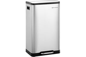 SONGMICS Trash Can, 12-Gallon Pedal Garbage Can, Stainless Steel Step Bin, Plastic Inner Bucket and Lid, Soft Closure, Fingerprint Proof, for Kitchen, Living Room, Silver ULTB007E01